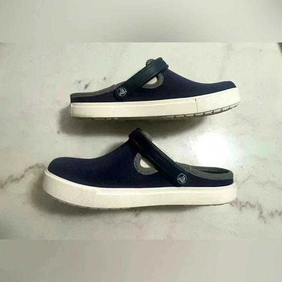 CROCS Shoes - Crocs CitiLane Navy Canvas Clogs Dual Comfort Mens 5 Womens 7